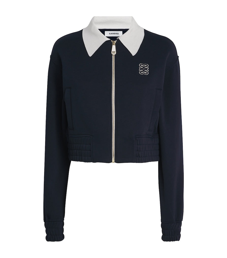 Sandro Paris Blue Cropped Dual-Tone Sweatshirt