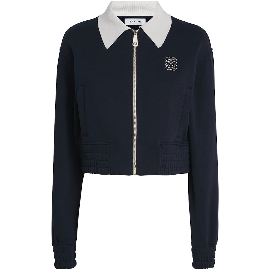 Sandro Paris Blue Cropped Dual-Tone Sweatshirt