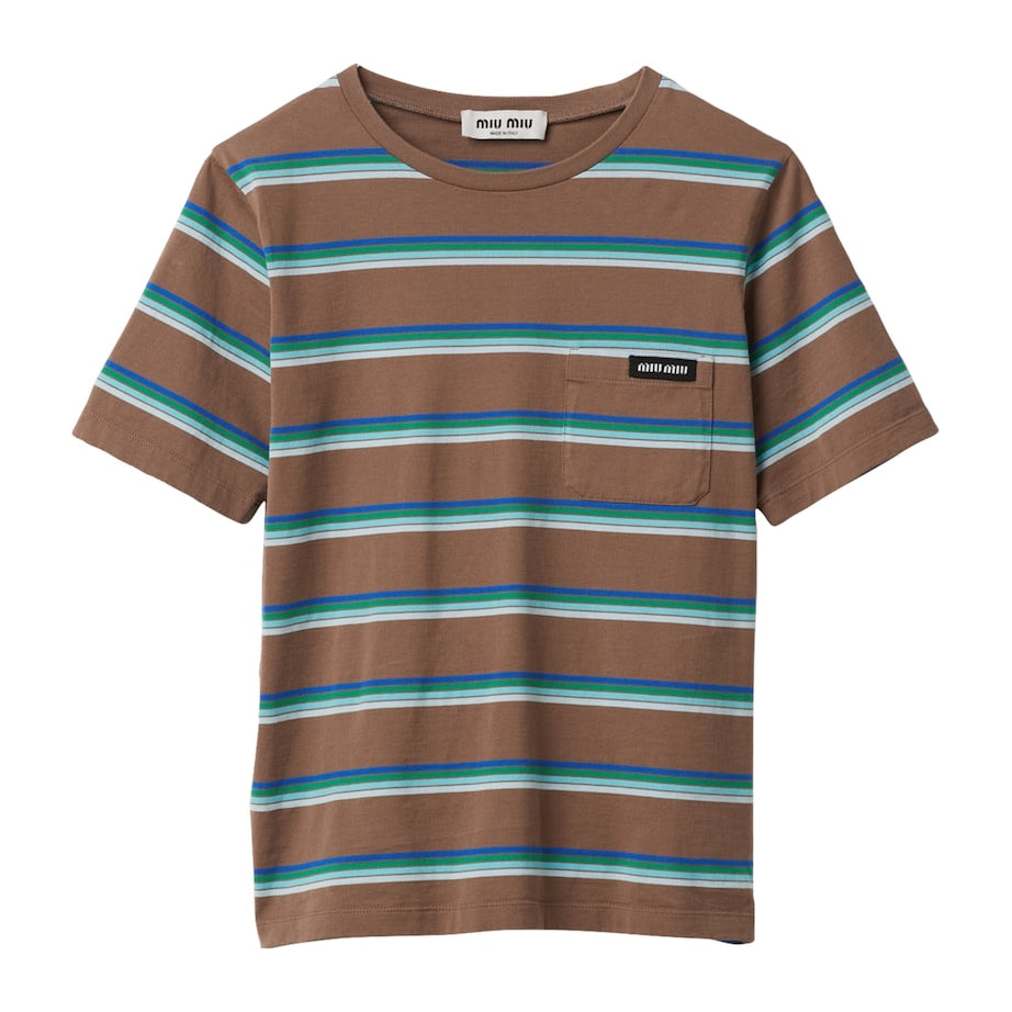 Miu Miu Brown Cotton Striped T-Shirt