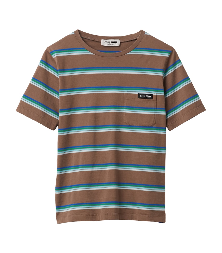 Miu Miu Brown Cotton Striped T-Shirt