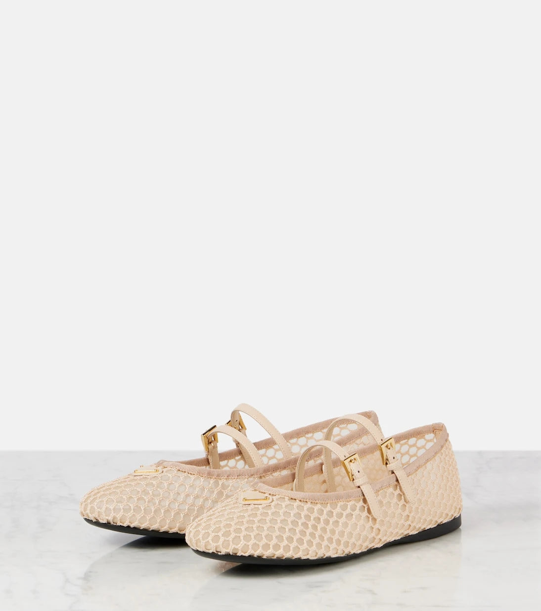 Prada - Macramé mesh Mary Jane flats