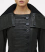 Black Exaggerated Buttonhole Leather Jacket