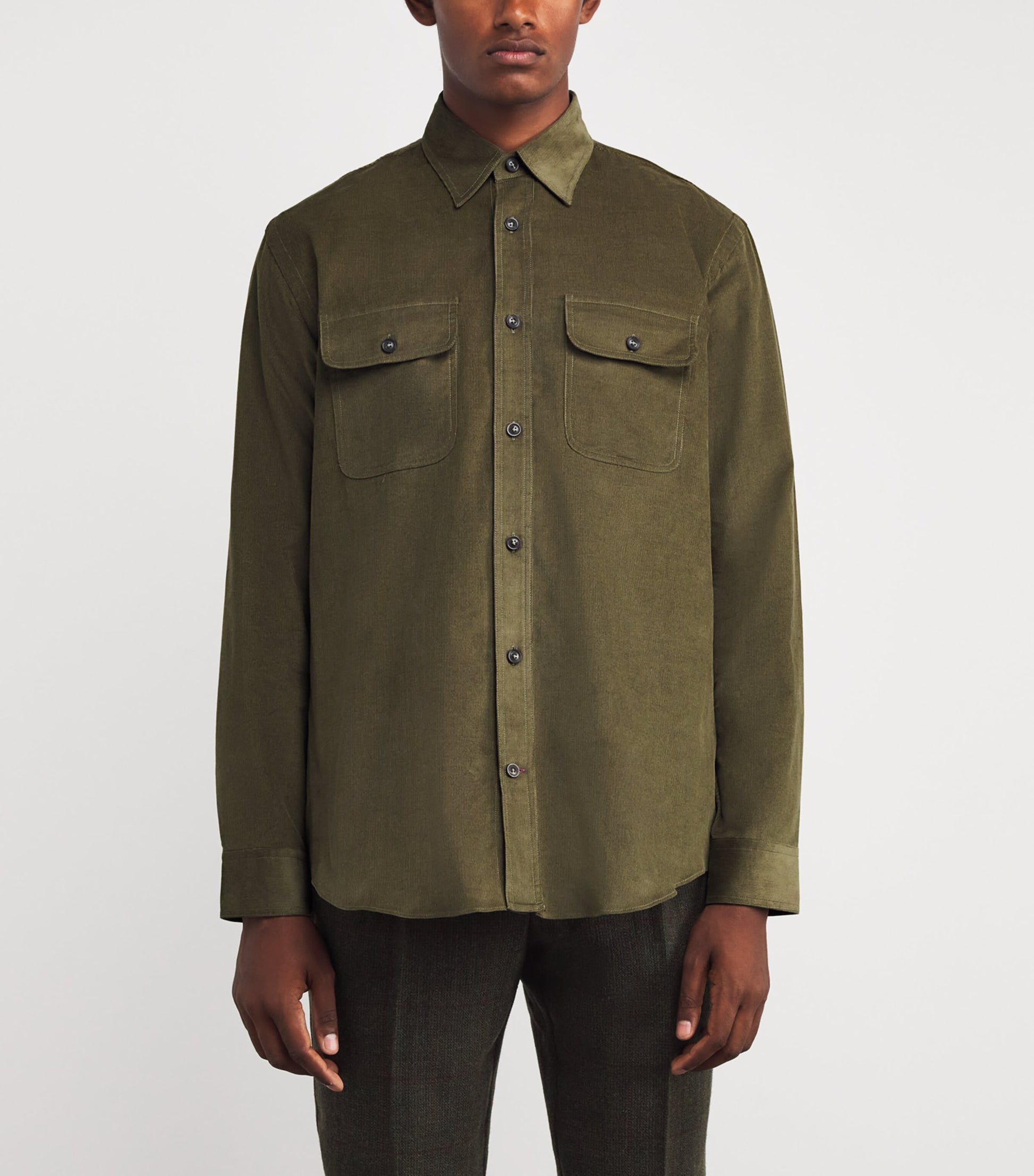 Green Cotton Corduroy Twin-Pocket Shirt