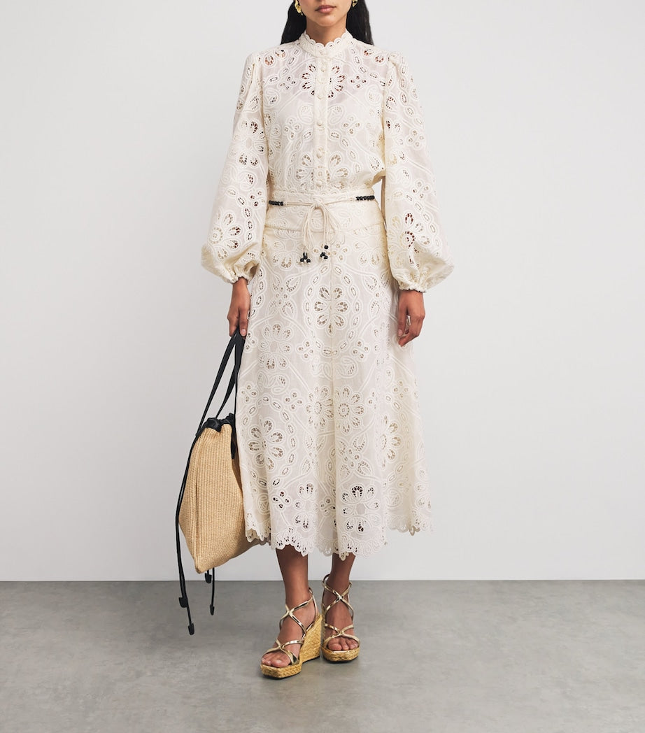 Cotton Rhiannon Embroidered Midi Skirt IVO IVORY