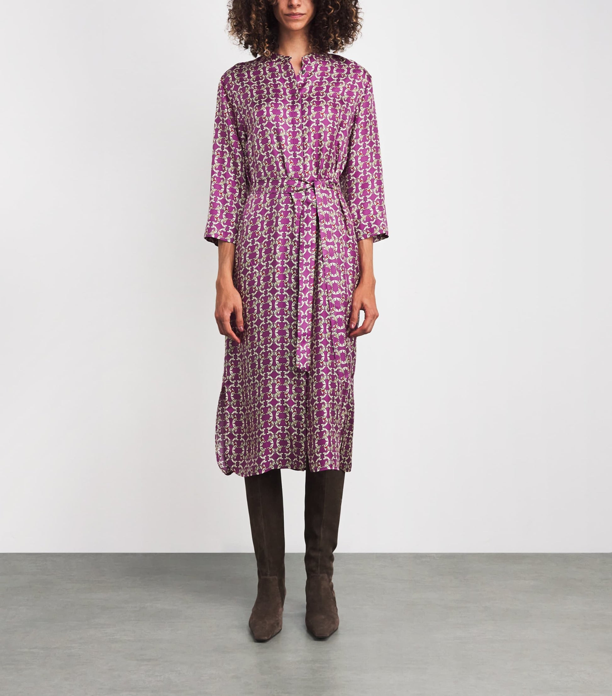 Max Mara Purple Silk Printed Midi Caftan Dress