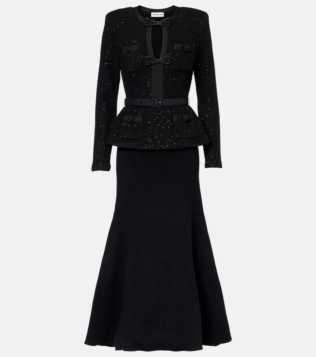 Self-Portrait - Sequined peplum midi dress