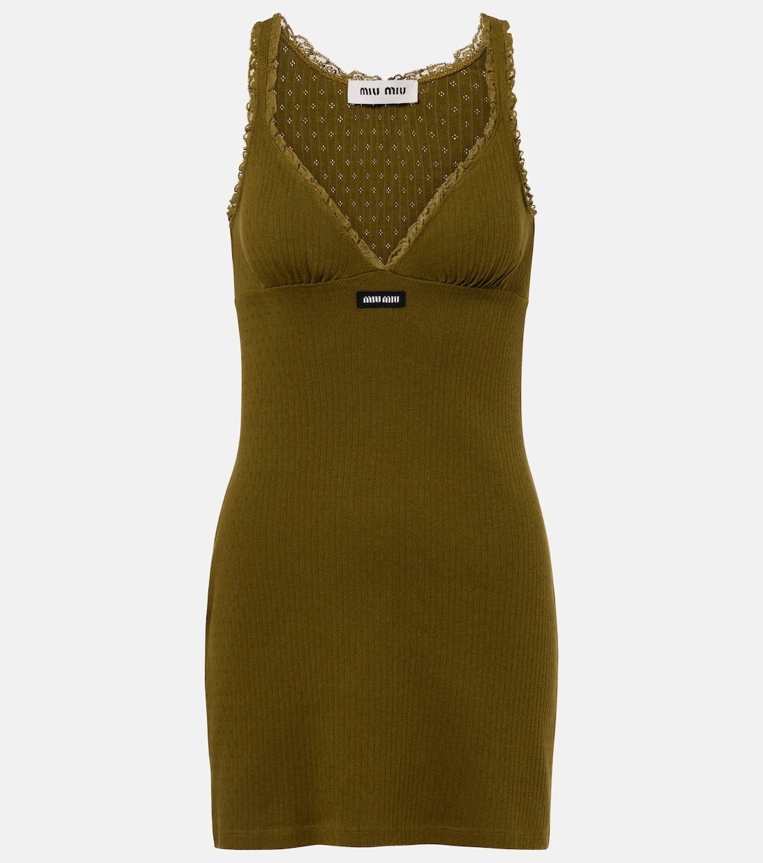 ميوميو - فستان قصير من القطن المثقب بتشذيب من الدانتيل