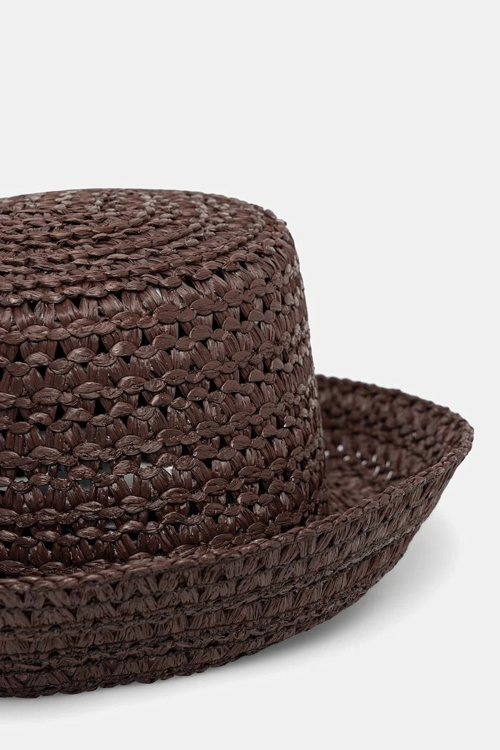 LE SH KA headwear hasır kadın şapkası, viskon Brown Bucket Hat