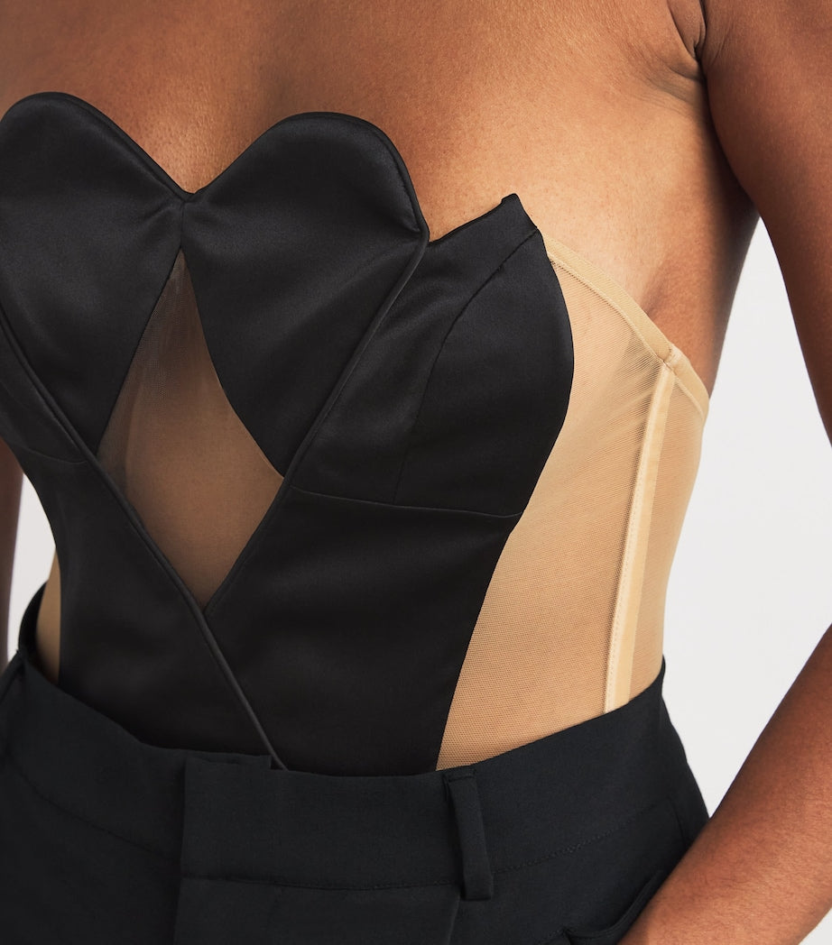 Nensi Dojaka Black Satin Heart Cup Bodysuit