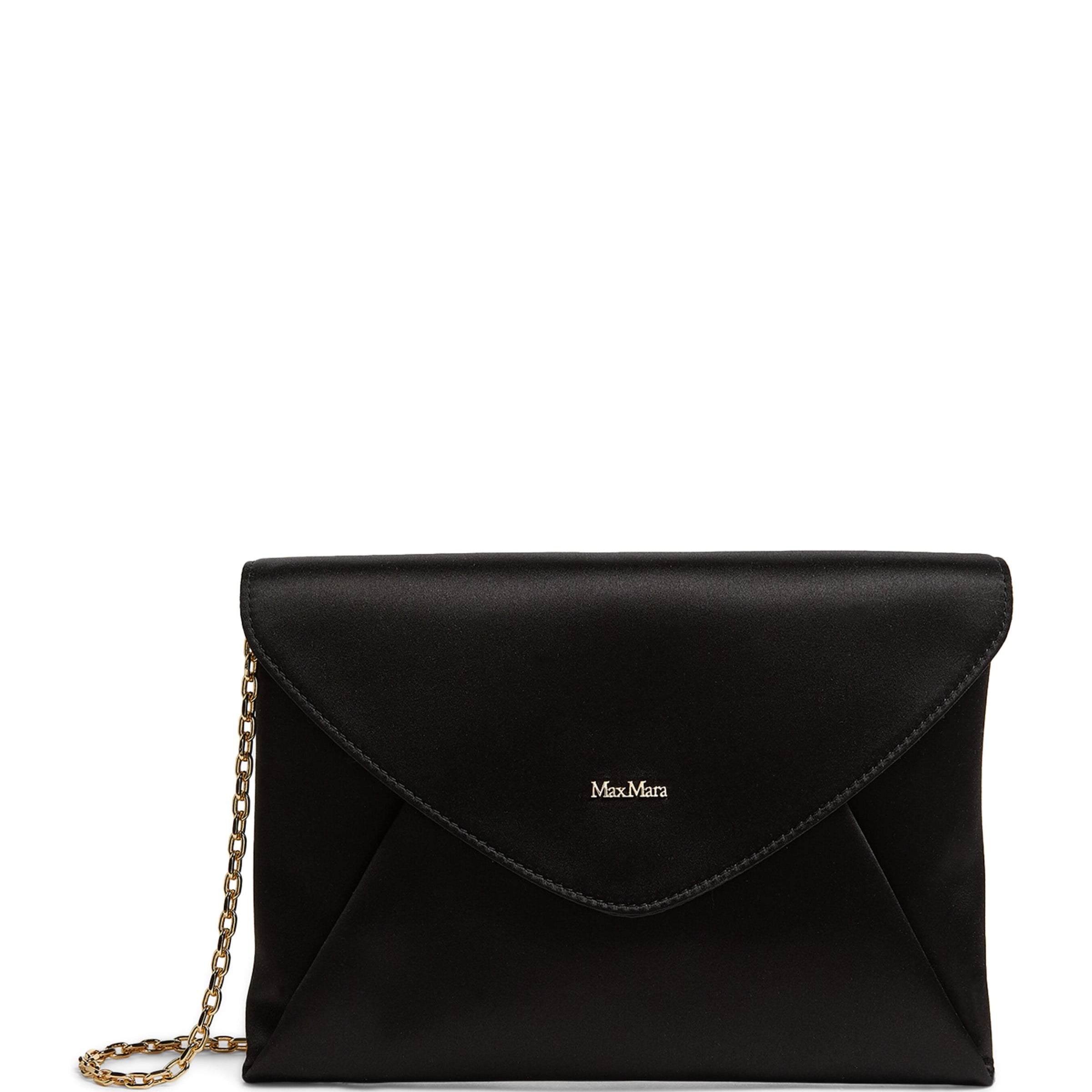 Max Mara Black Satin Envelope Clutch Bag