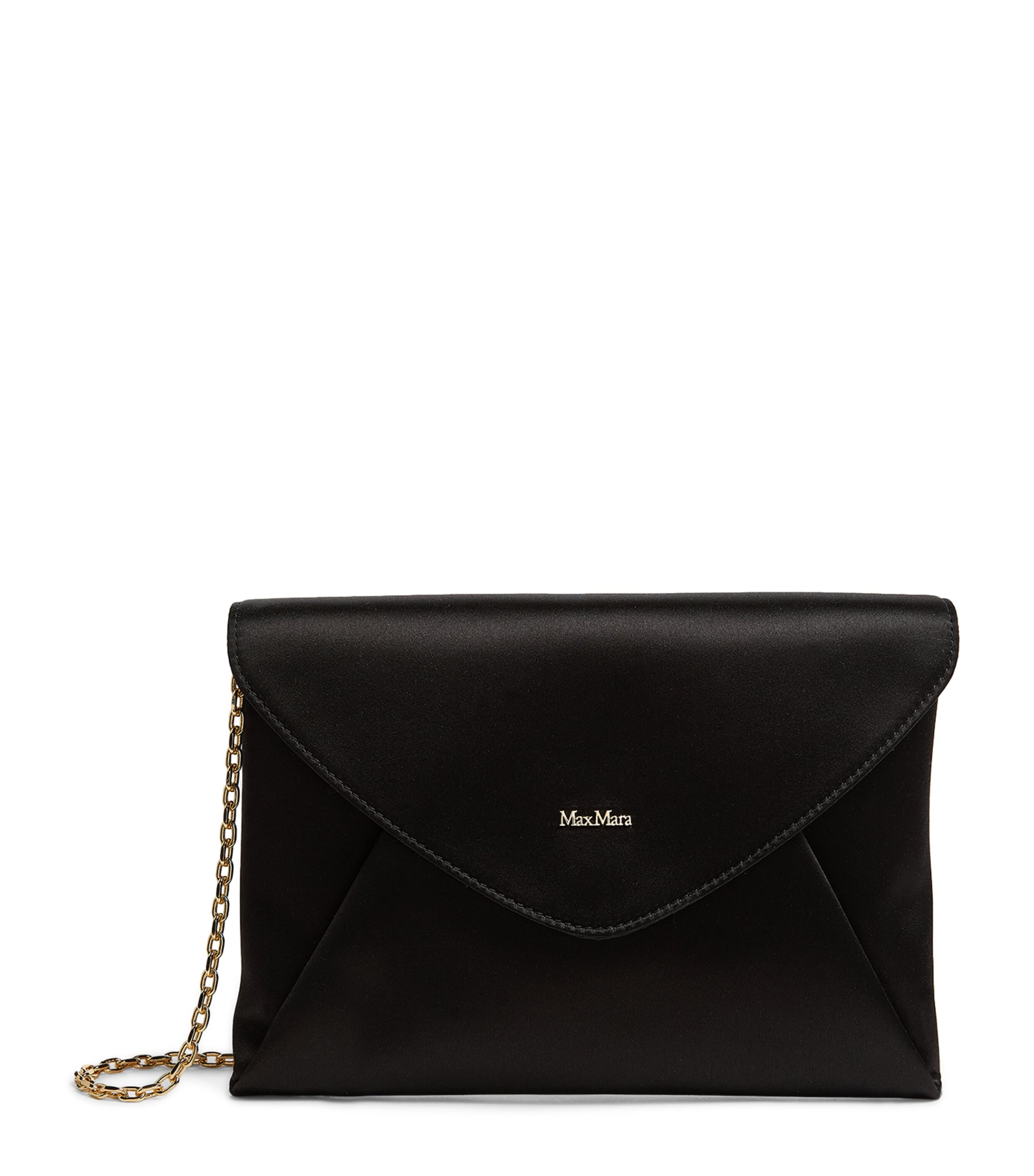 Max Mara Black Satin Envelope Clutch Bag