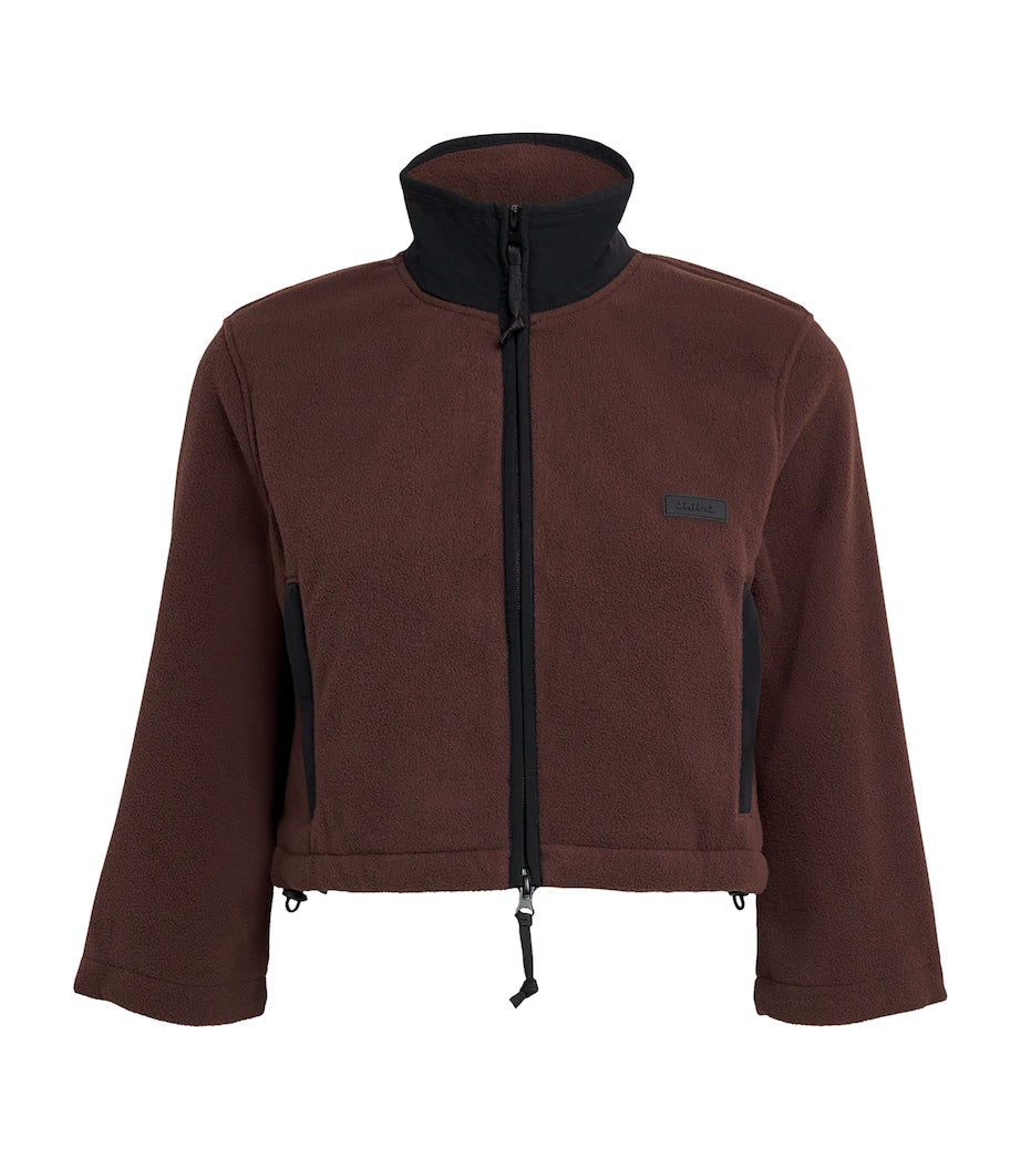 Skims Brown Fleece Zip-Up Cropped Sweatshirt