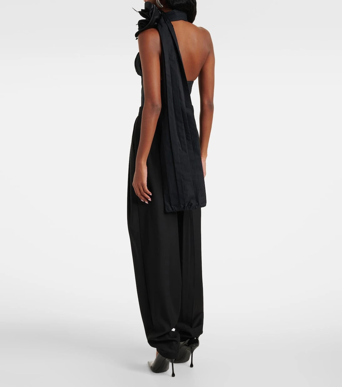 Area - Floral-appliqué halterneck cotton poplin top