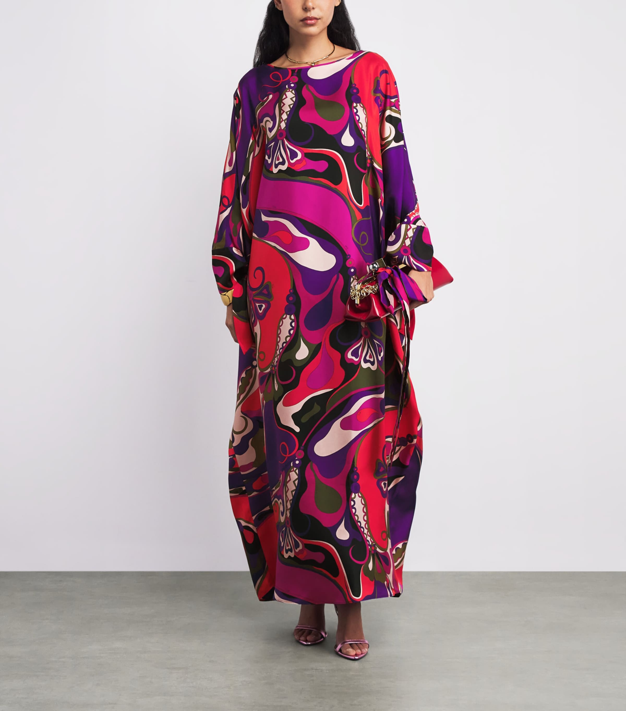PUCCI Multi Silk Orchidee Print Maxi Kaftan Dress