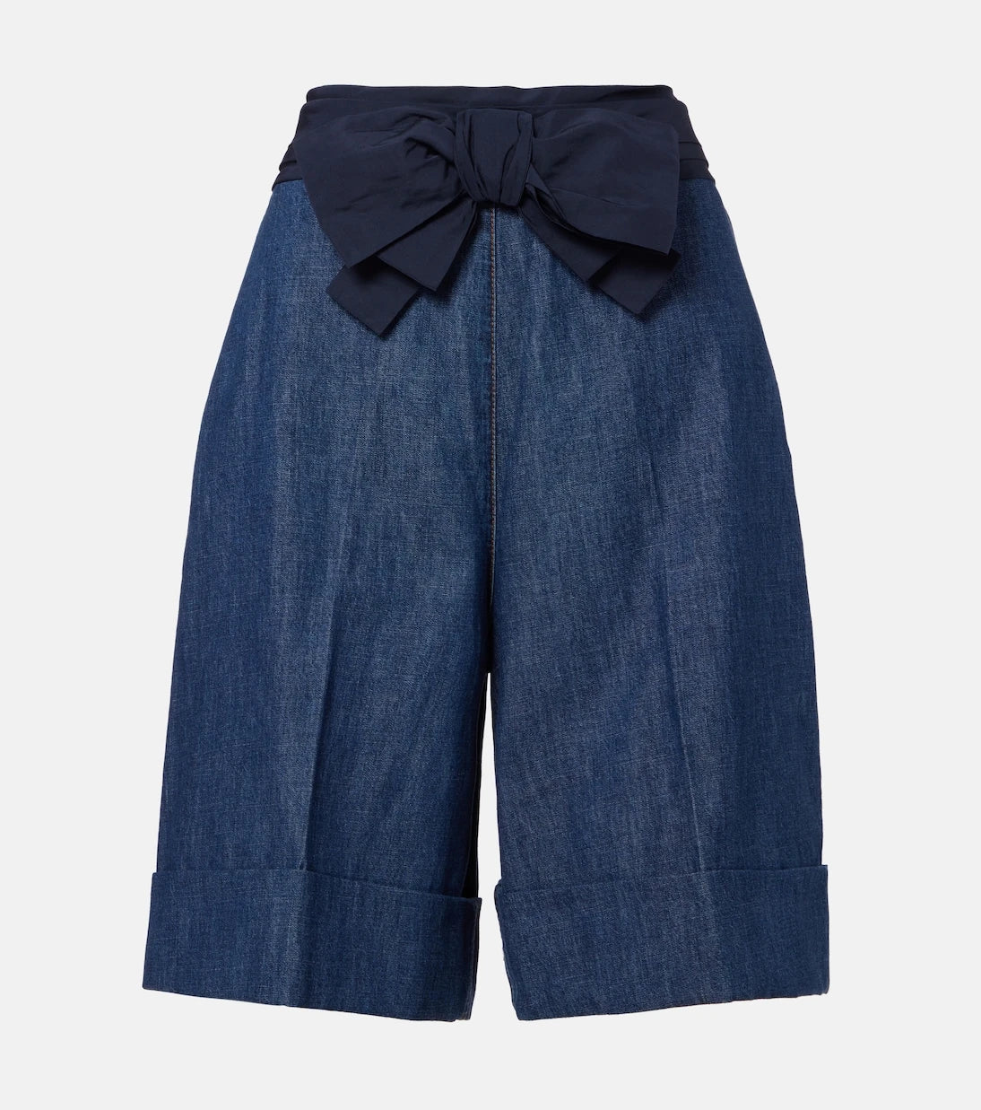 Valentino - Bow-detail chambray Bermuda shorts