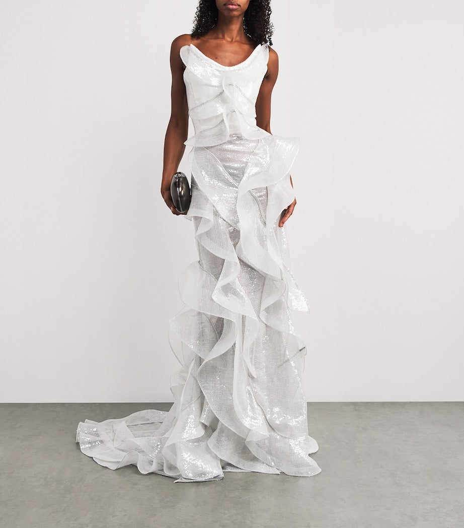White Sequinned Refraction Gown