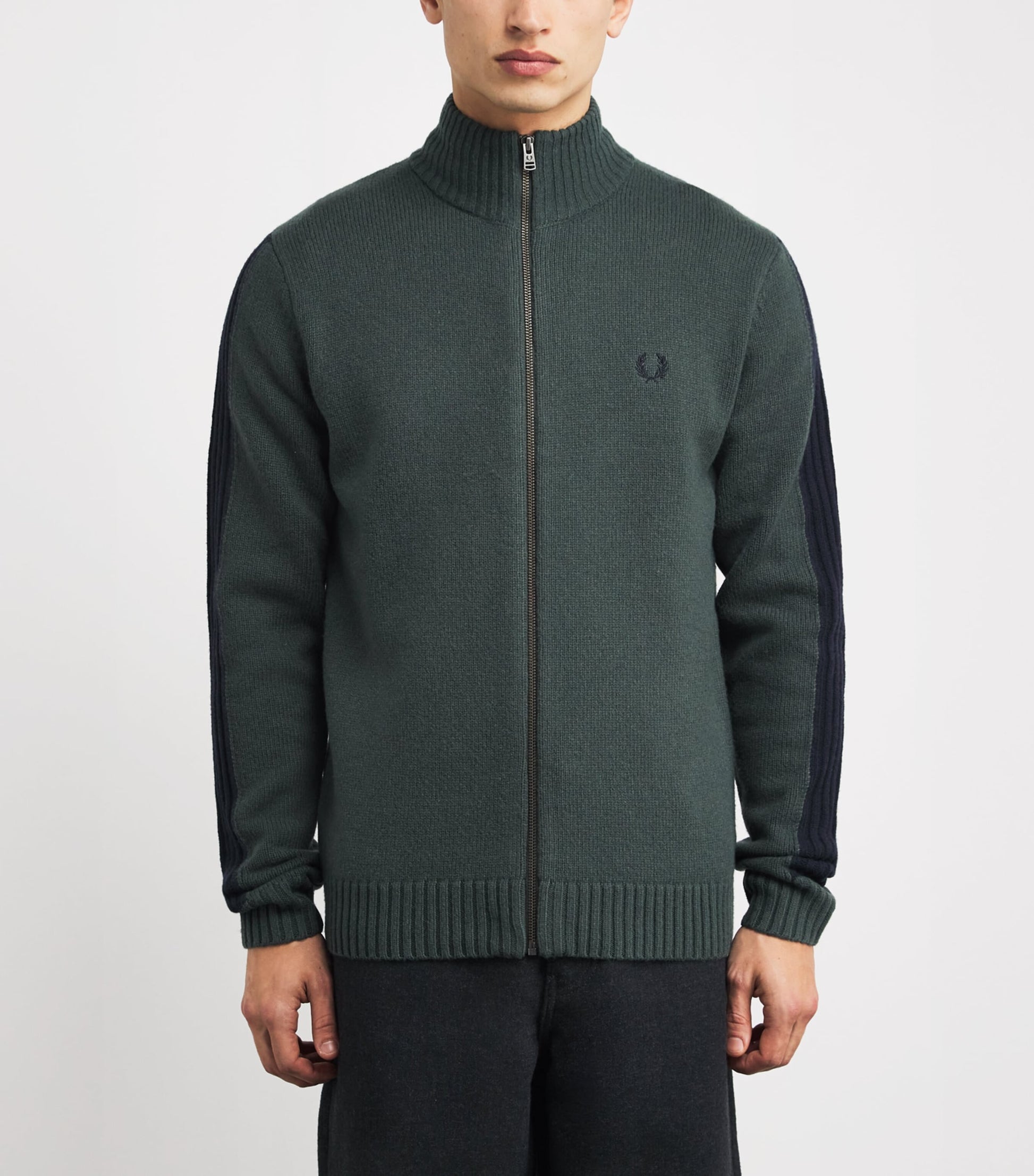 Fred Perry Green Cotton-Wool Zip-Up Cardigan