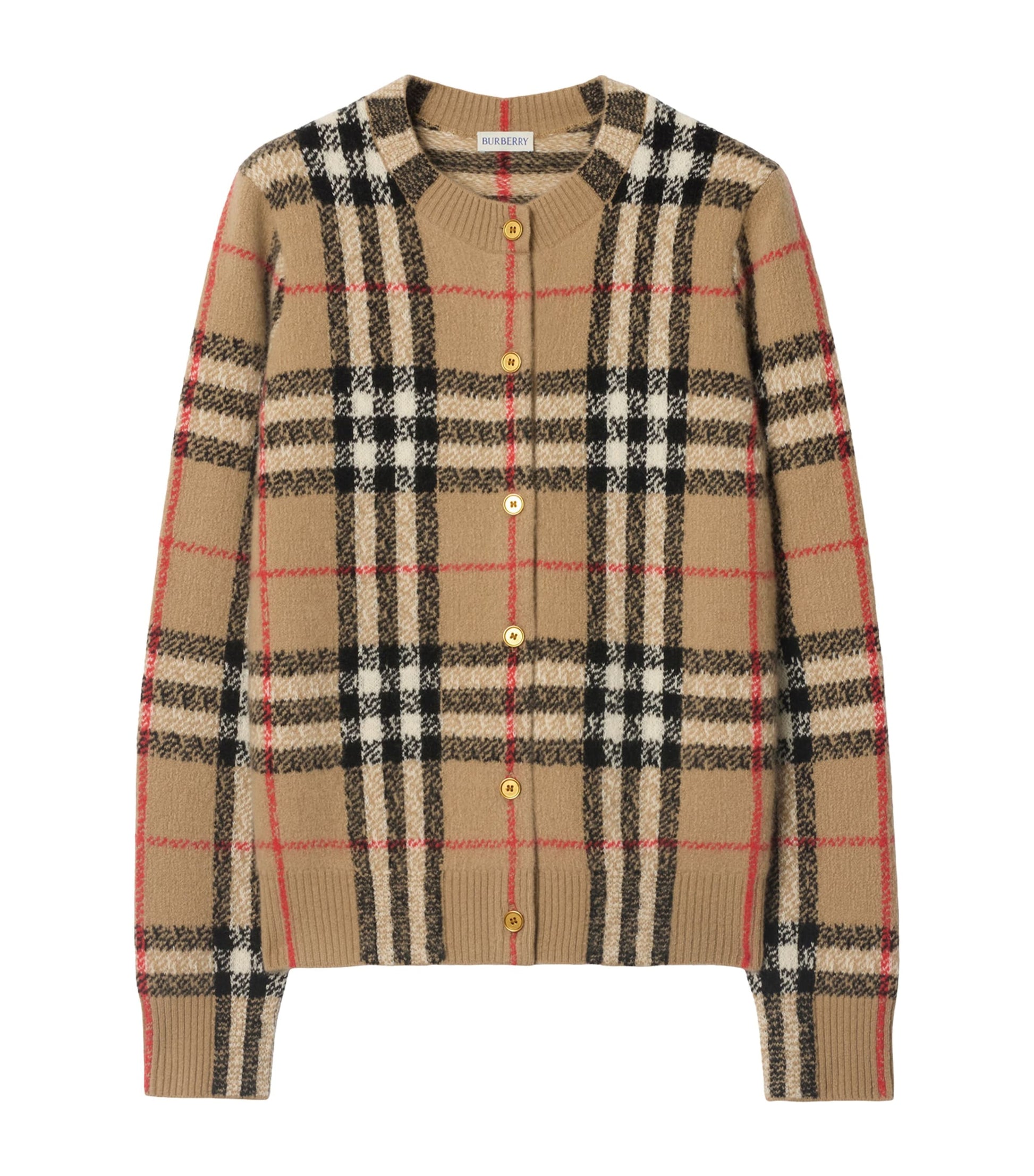 Beige Cashmere-Wool Check Cardigan