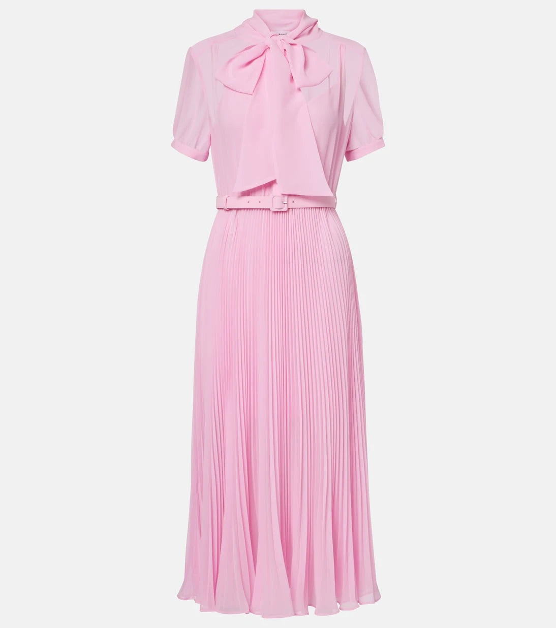 Self-Portrait - Belted tie-neck georgette midi dress