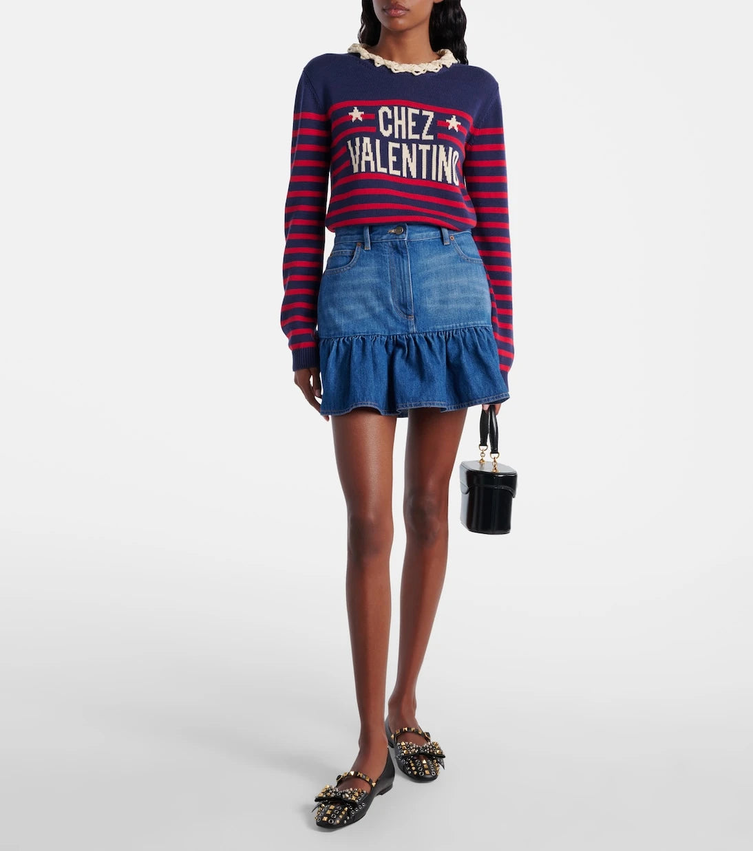 Valentino - Ruffled denim miniskirt
