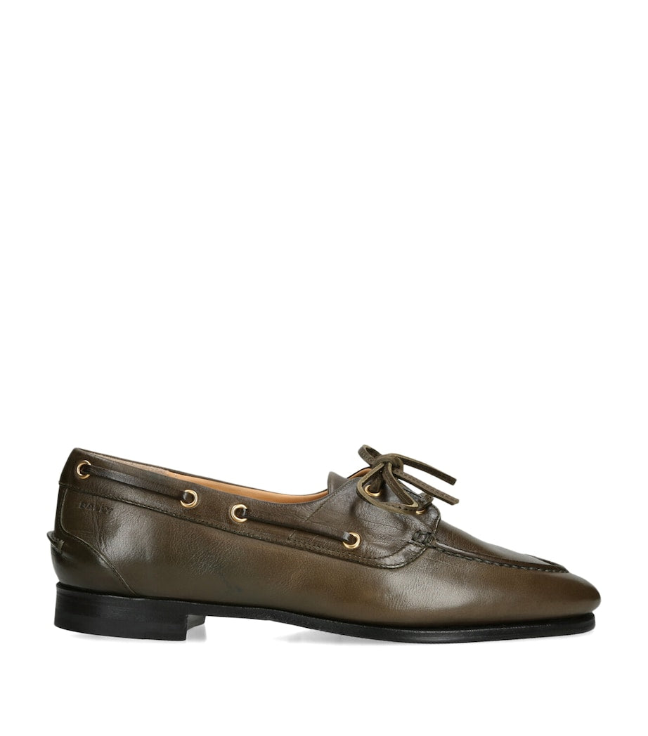 Bally Green Leather Pathy Boat Shoes