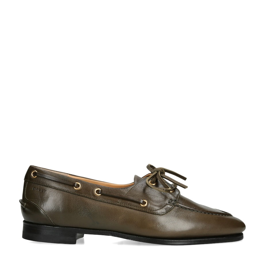 Bally Green Leather Pathy Boat Shoes