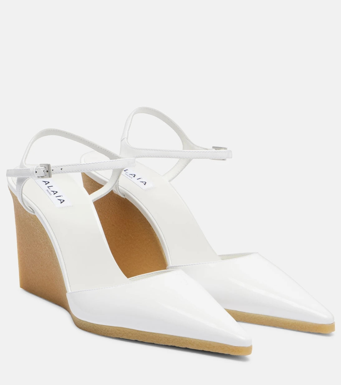 Alaïa - 90 patent leather wedge slingback pumps