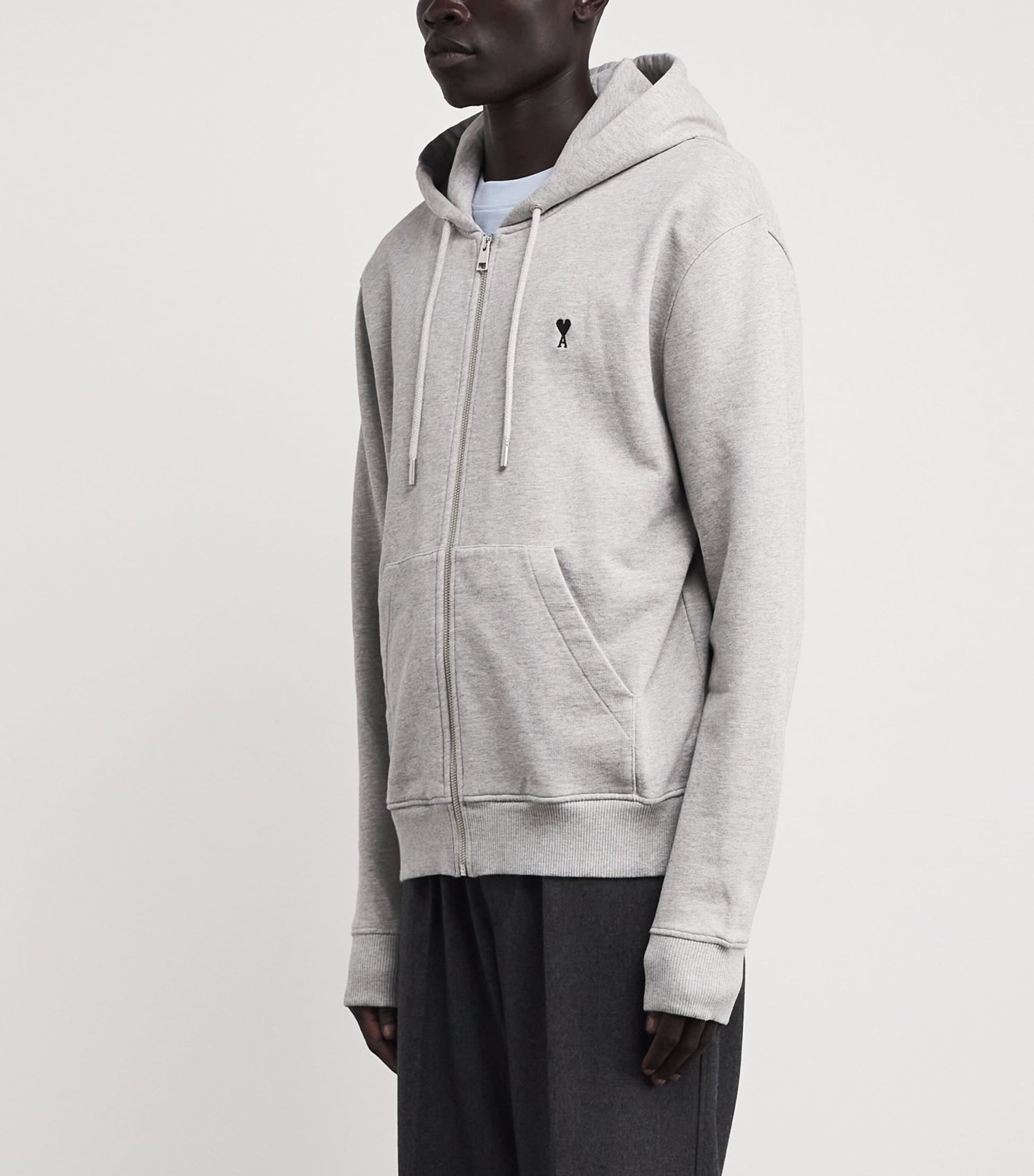 AMI Paris Grey Organic Cotton Ami de Coeur Zip-Up Hoodie