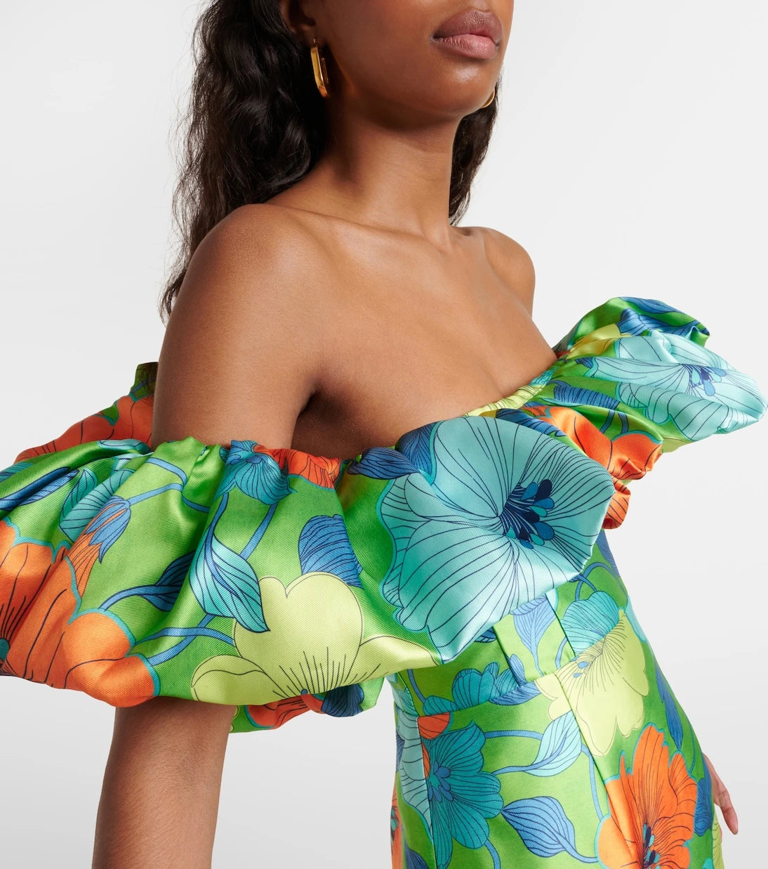 Alémais - Floral ruffled satin midi dress
