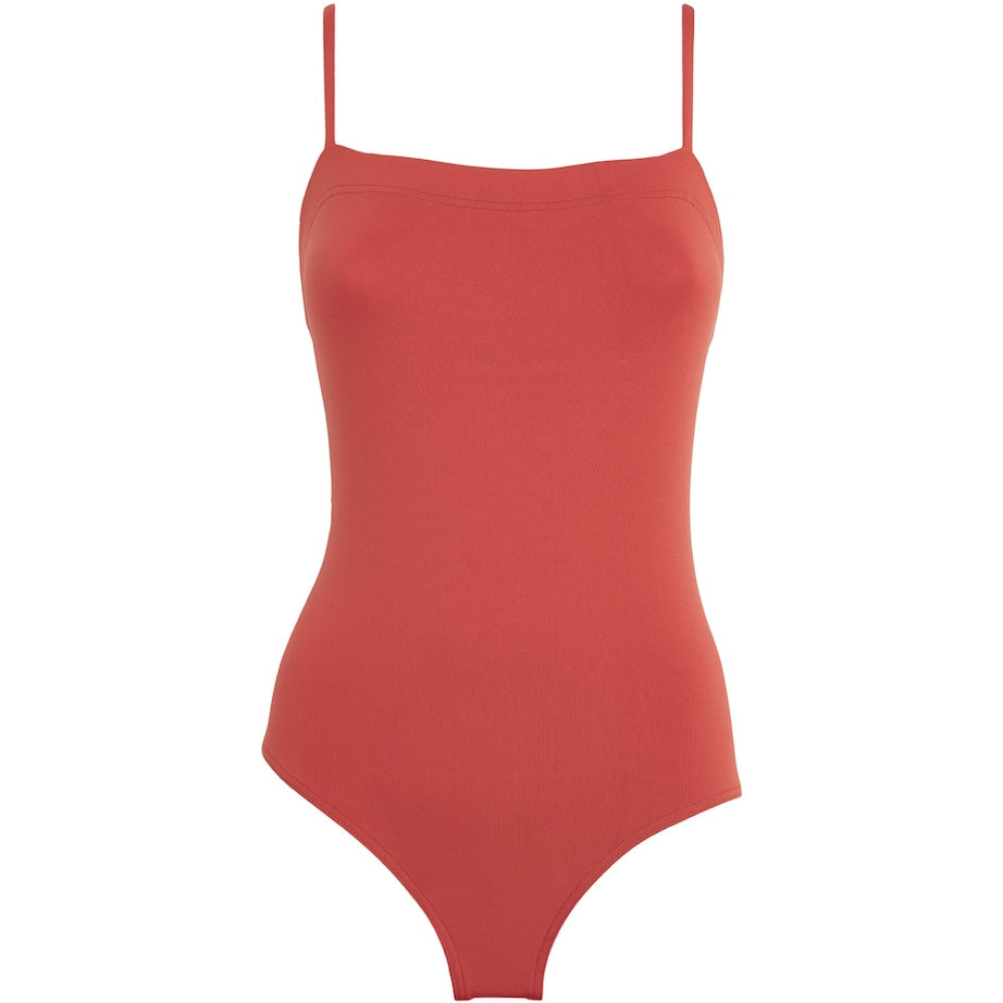 Orange Square-Neck Aquarelle Swimsuit
