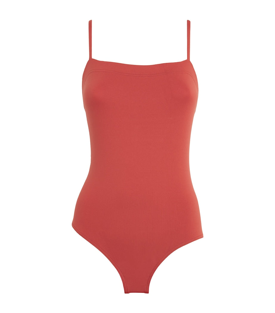 Orange Square-Neck Aquarelle Swimsuit