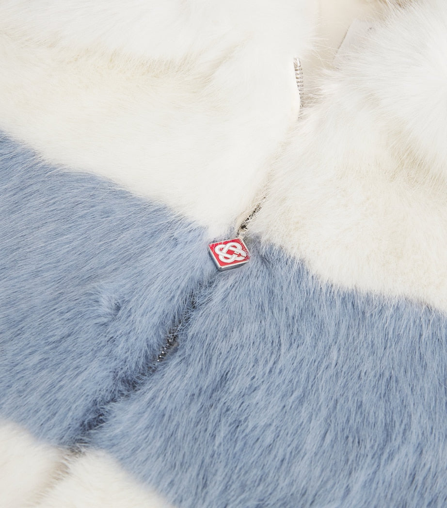 White Faux Fur Contrast Coat