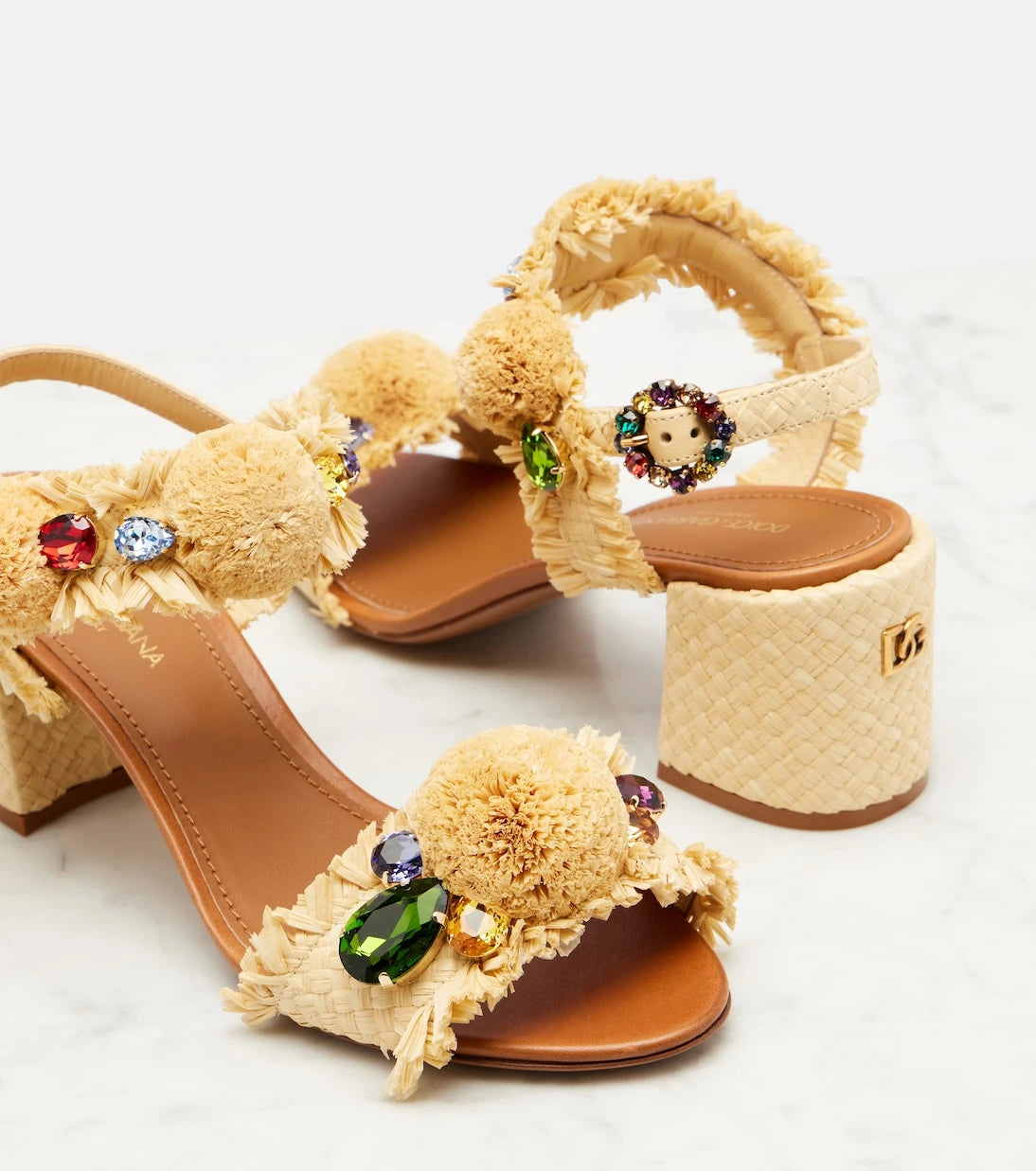 Dolce&Gabbana - Embellished raffia-effect sandals