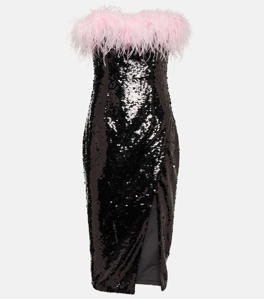 Self-Portrait - Feather-trimmed sequined midi dress