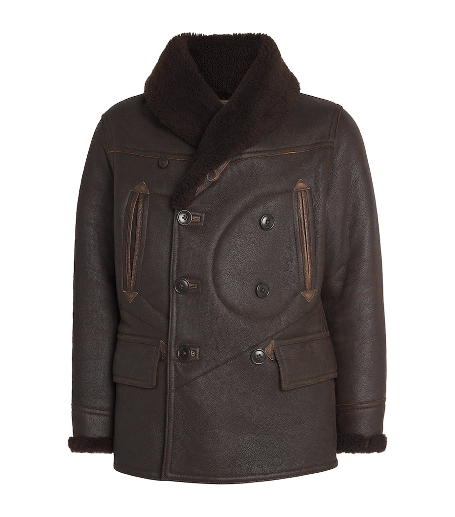 Polo Ralph Lauren Brown Leather-Shearling Aviator Coat