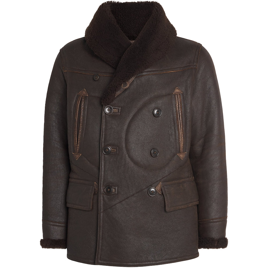 Polo Ralph Lauren Brown Leather-Shearling Aviator Coat