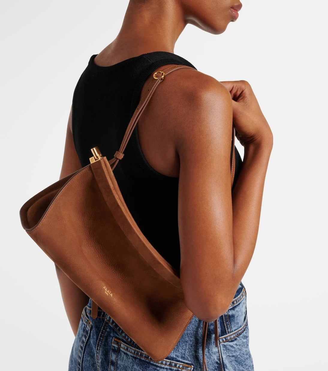 Alaïa - حقيبة كتف جلدية متوسطة Le Click East West