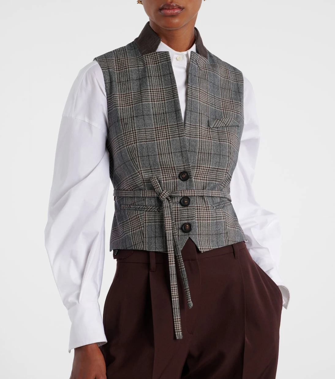 Brunello Cucinelli - Belted checked virgin wool vest