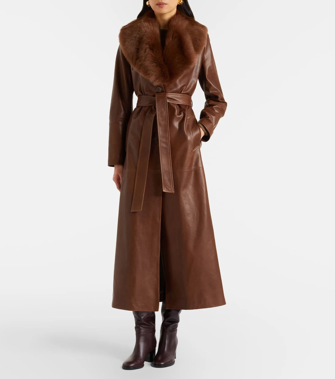 Nour Hammour - Dakota shearling-trimmed leather coat