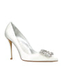Roger Vivier White Satin Flower Strass Buckle Pumps 100