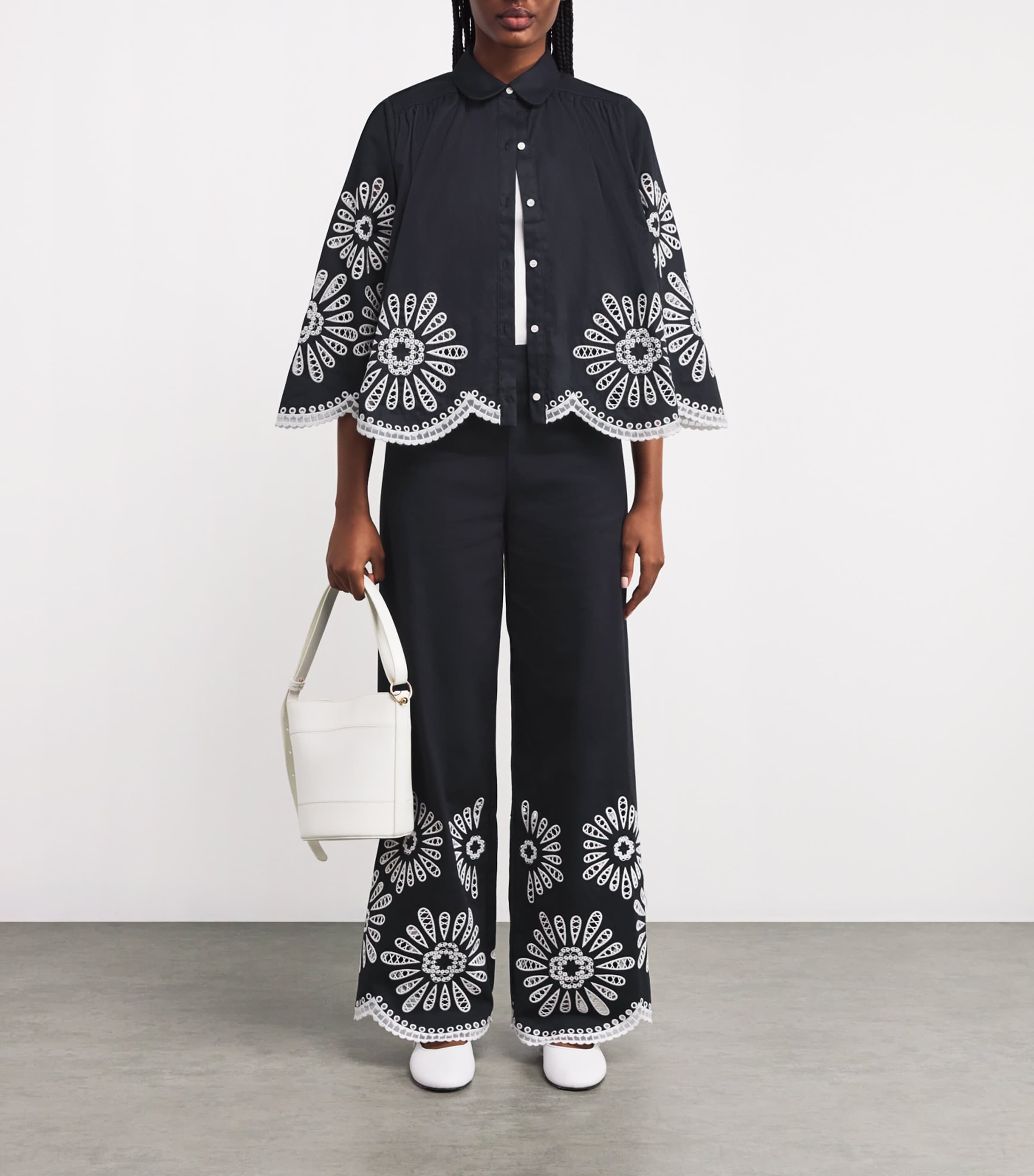 Embroidered Wide-Leg Trousers NAVY