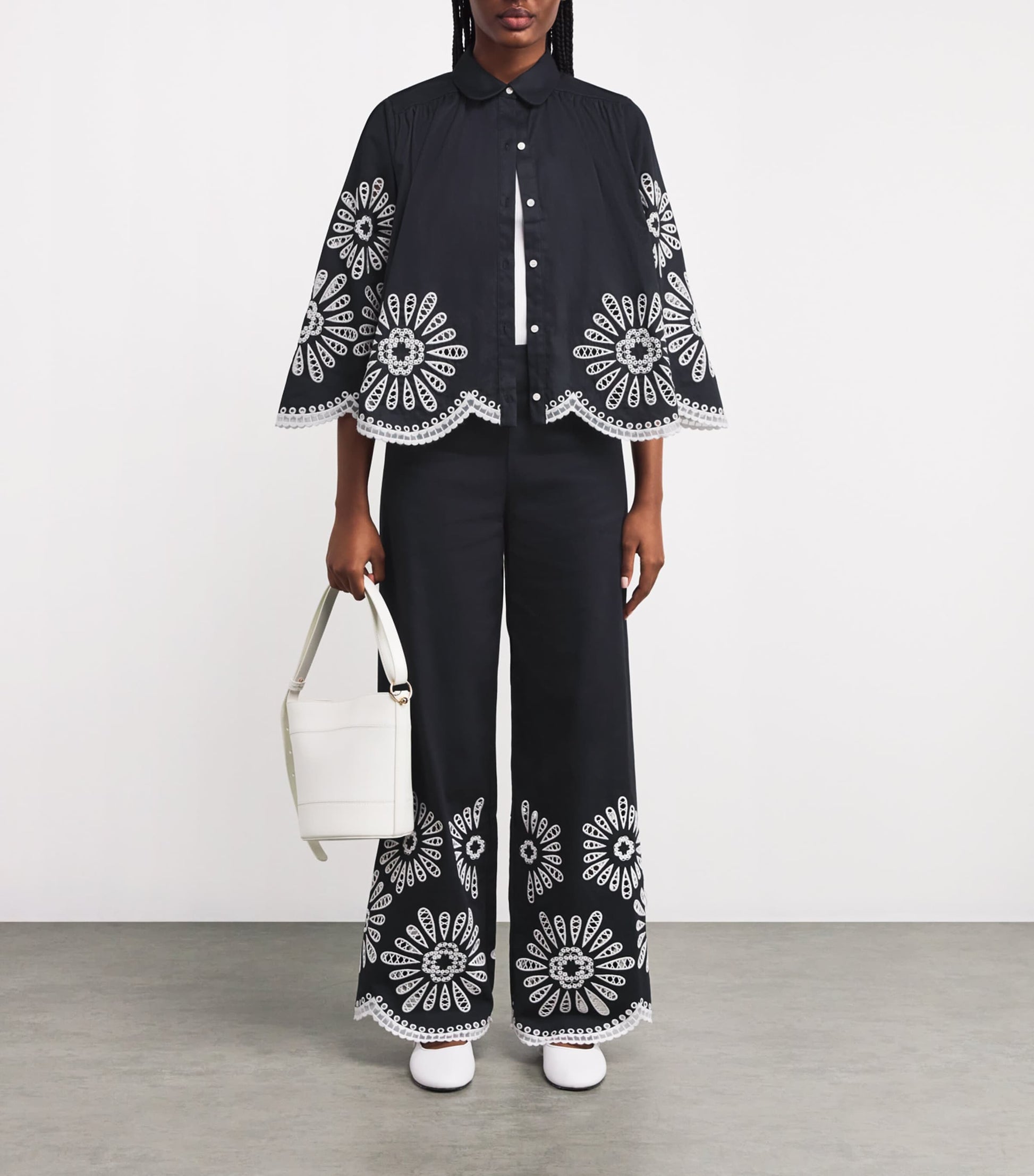 Embroidered Wide-Leg Trousers NAVY