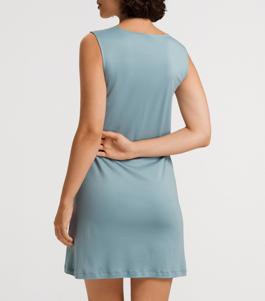 Hanro Blue Cotton Lace-Trim Moments Nightdress