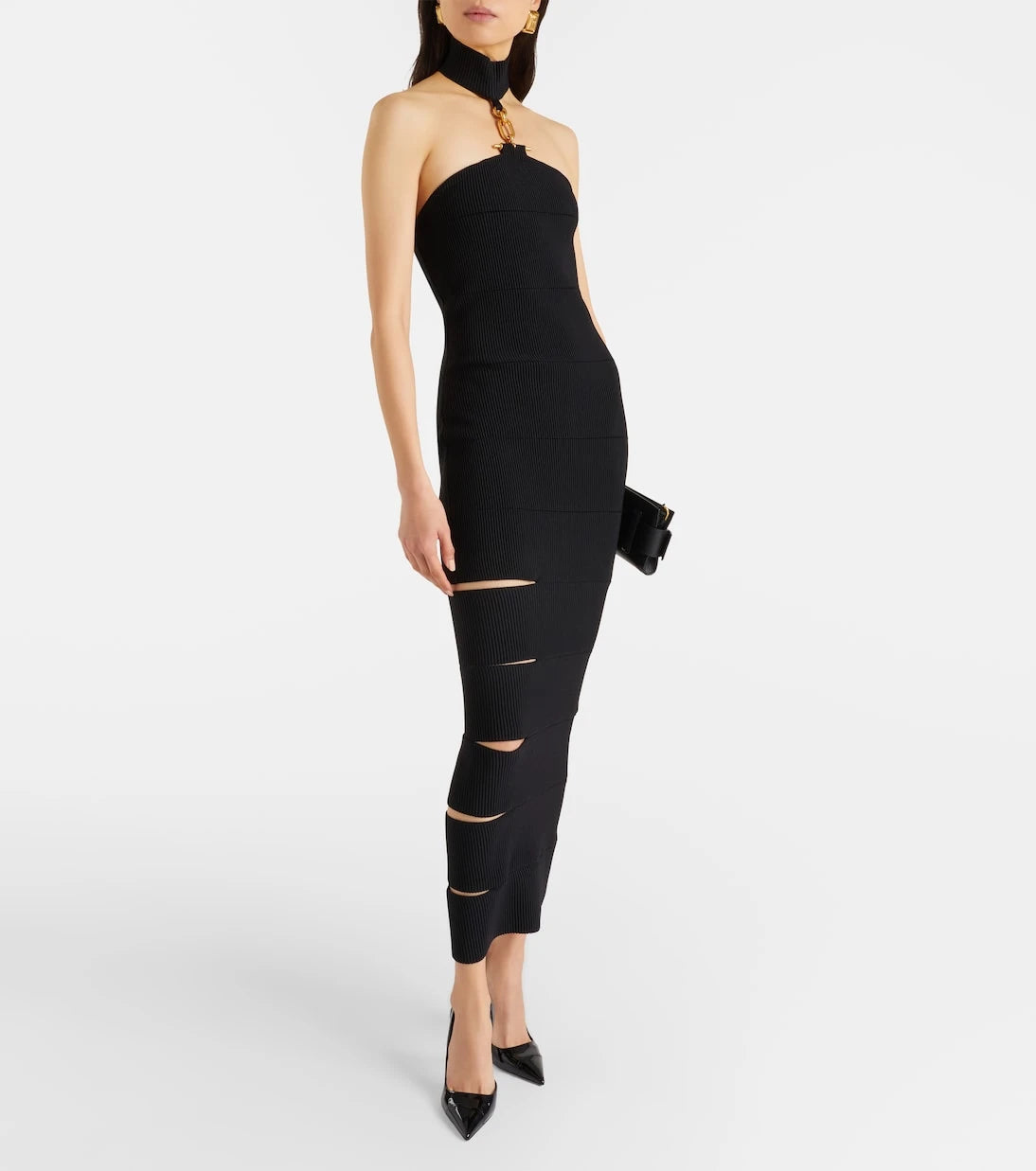 Balmain - Cutout ribbed-knit gown