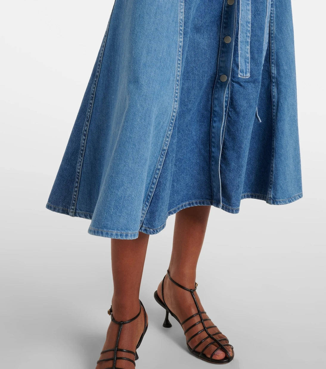 AG Jeans - فستان ميدي دينم بحزام وبصناعة لوحات قماشية