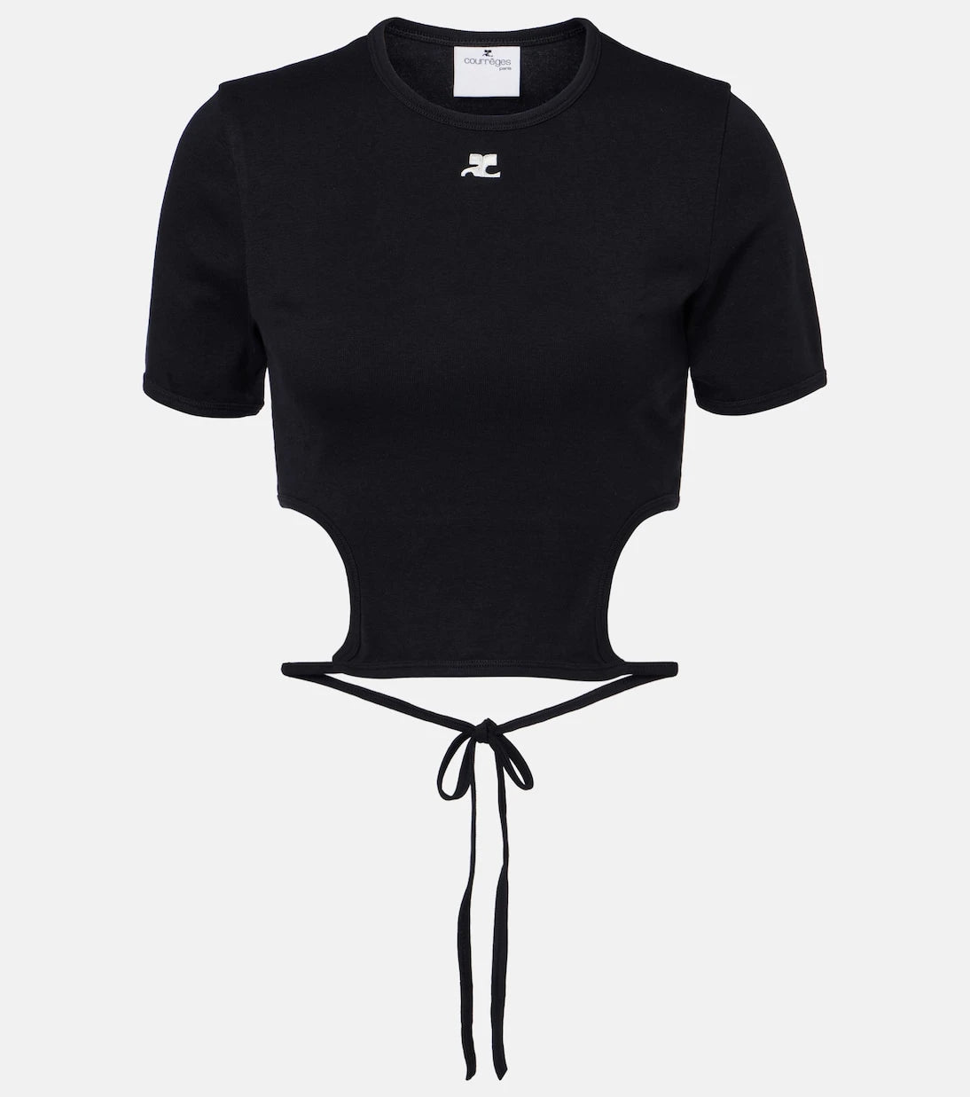 Courrèges - Logo cutout tie-back cotton crop top