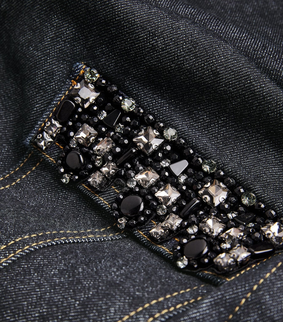 Self-Portrait Blue Denim Crystal-Trim Mini Dress