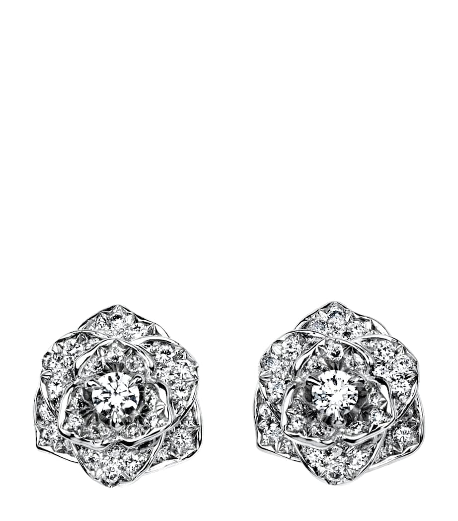 White Gold and Diamond Rose Stud Earrings