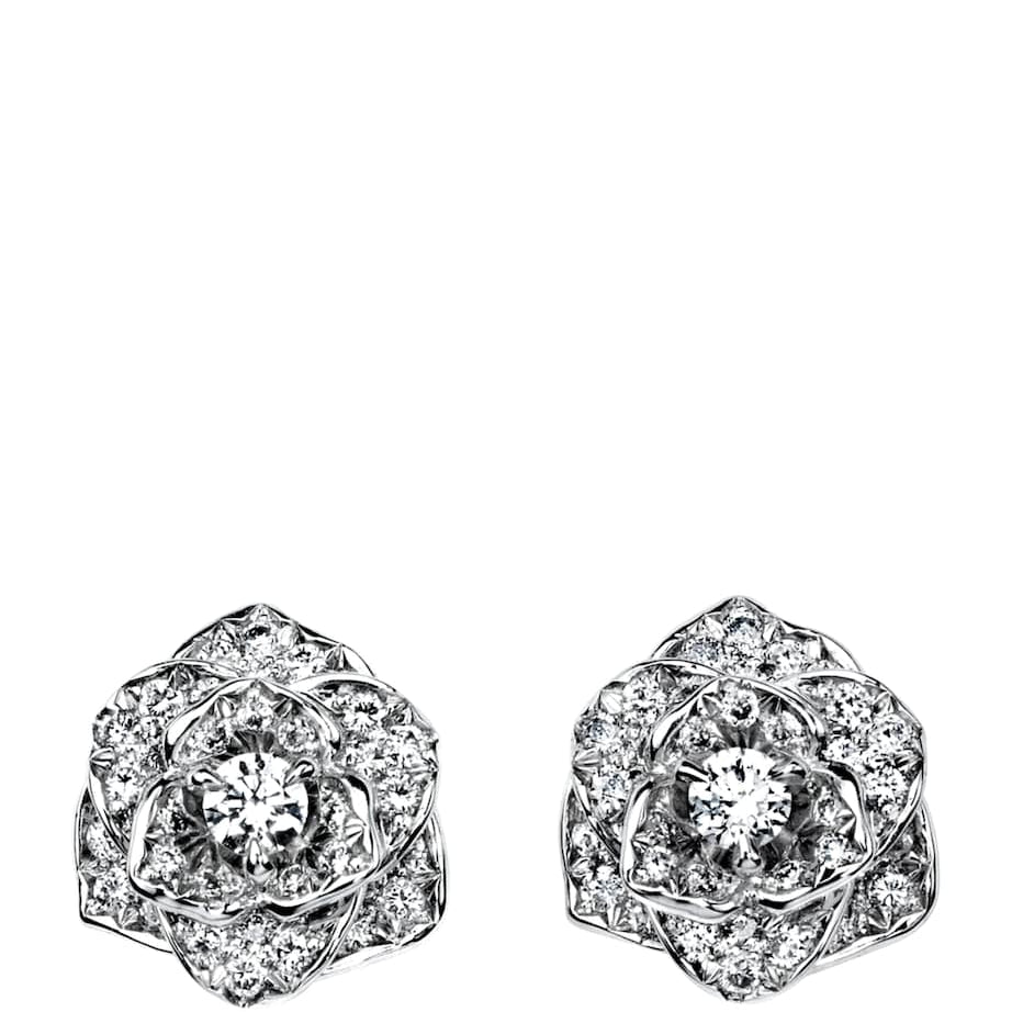 White Gold and Diamond Rose Stud Earrings