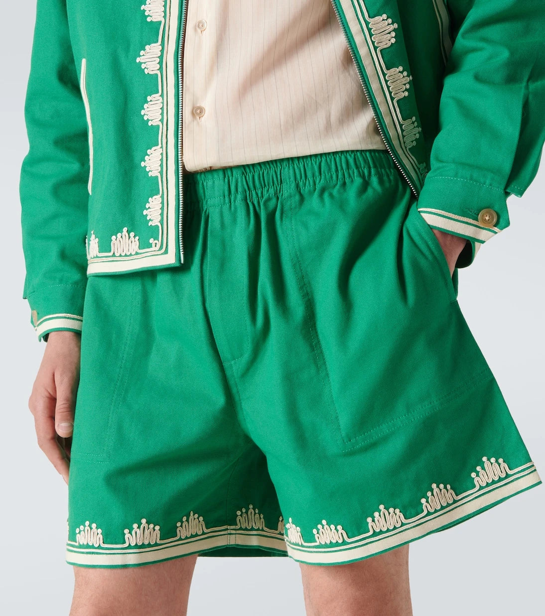 Bode - Ripple embroidered cotton shorts